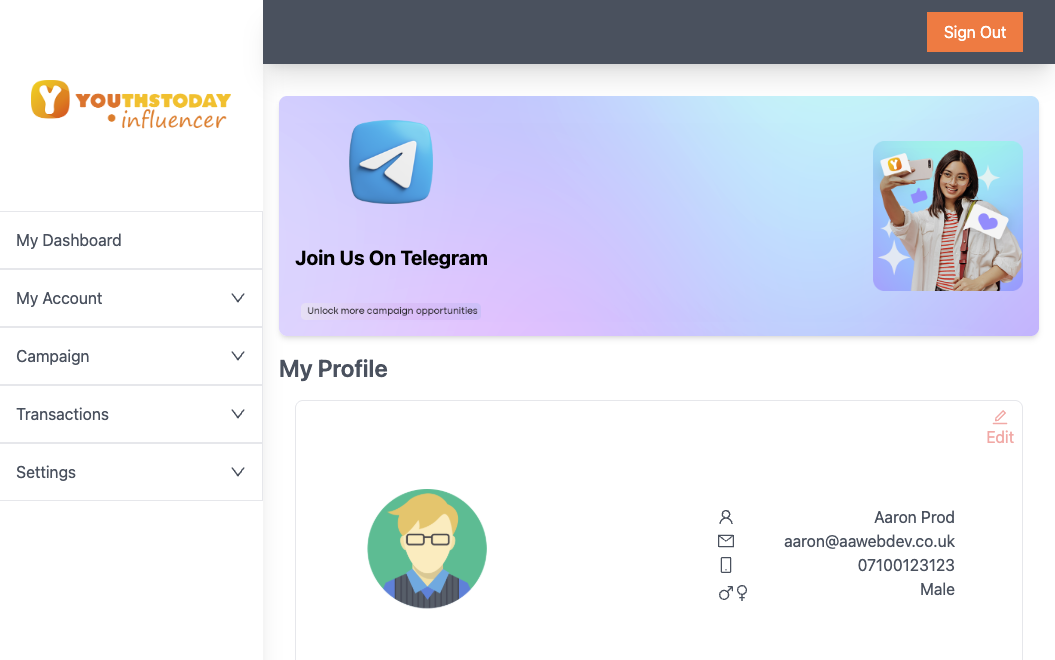Youths Today platform screenshot